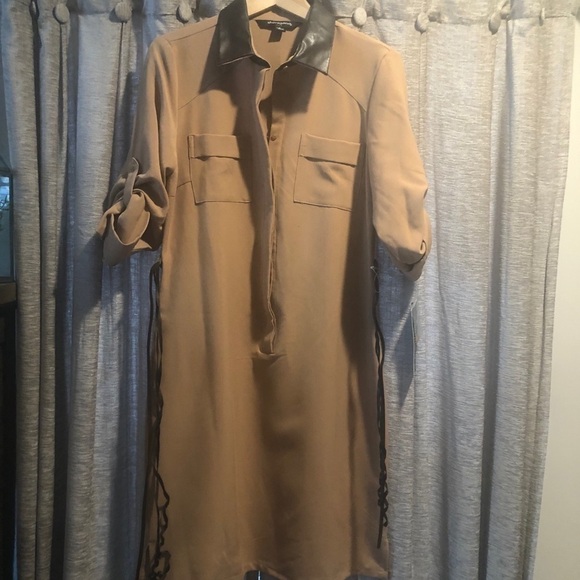 NWT Shargano Tan Belted Shirt Dress - Picture 1 of 6